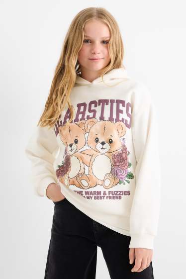 Děti - dívky - Medvídek Teddy - mikina s kapucí - krémově bílá