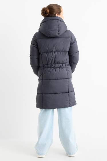 Children Girls - Quilted jacket with hood - dark blue