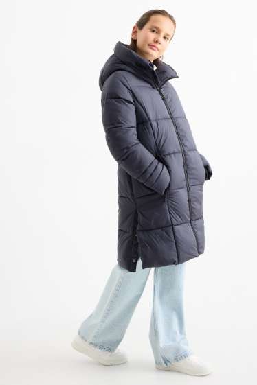 Children Girls - Quilted jacket with hood - dark blue