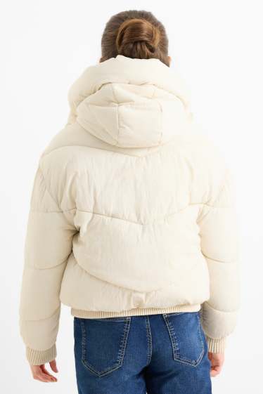 Kinder Mädchen - Steppjacke mit Kapuze - wasserabweisend - cremeweiß