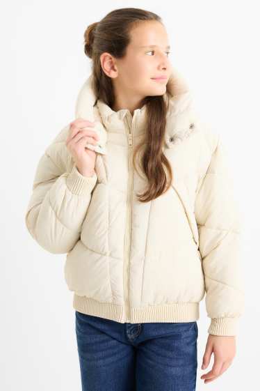 Kinder Mädchen - Steppjacke mit Kapuze - wasserabweisend - cremeweiß