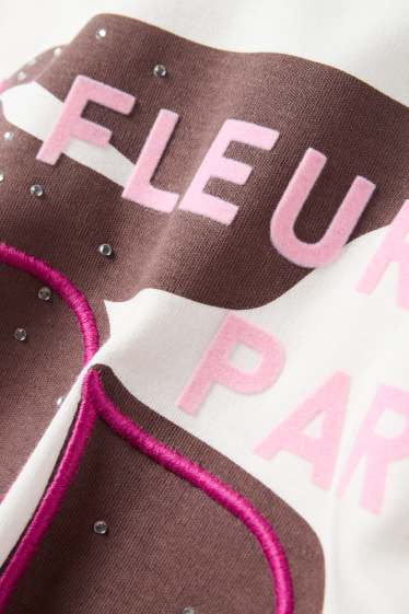 Femmes - Haut à manches longues avec pierres de strass - regular fit - blanc