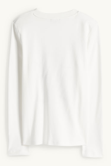 Femmes - Haut à manches longues avec pierres de strass - regular fit - blanc