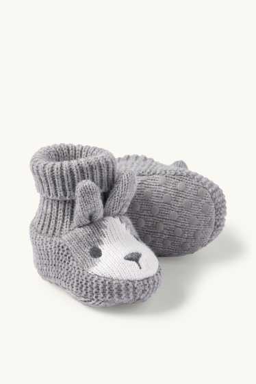 Unisexe - Petits lapins - chaussons bébé - gris