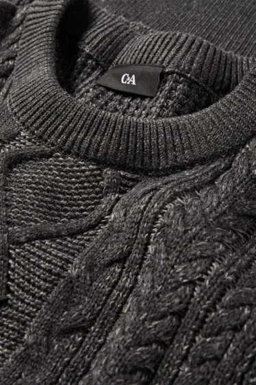 Men - Jumper - cable knit pattern - dark gray