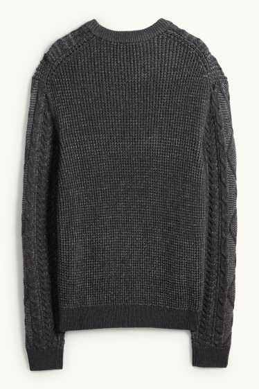 Men - Jumper - cable knit pattern - dark gray