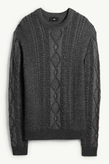 Men - Jumper - cable knit pattern - dark gray