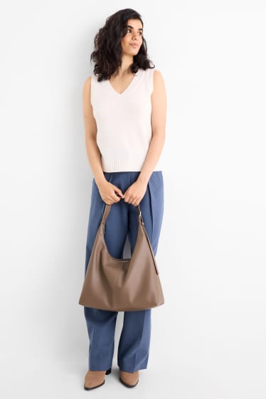 Damen - Schultertasche - Lederimitat - hellbraun