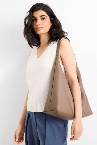 Damen - Schultertasche - Lederimitat - hellbraun