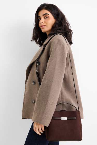 Femmes - Petit cabas - faux suède - marron foncé