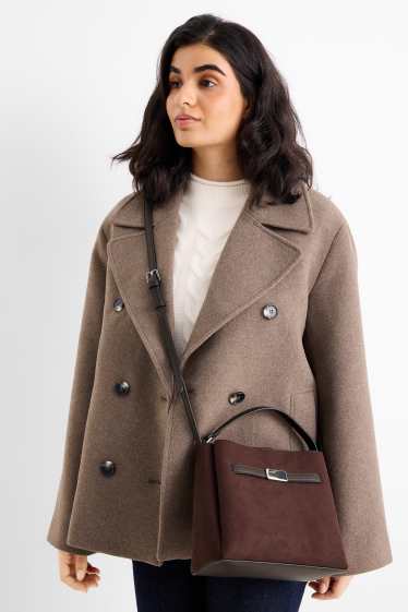 Femmes - Petit cabas - faux suède - marron foncé