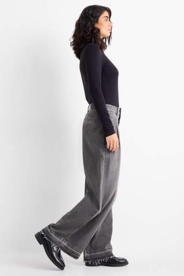 Damen - Wide Leg Jeans - Mid Waist - jeansgrau