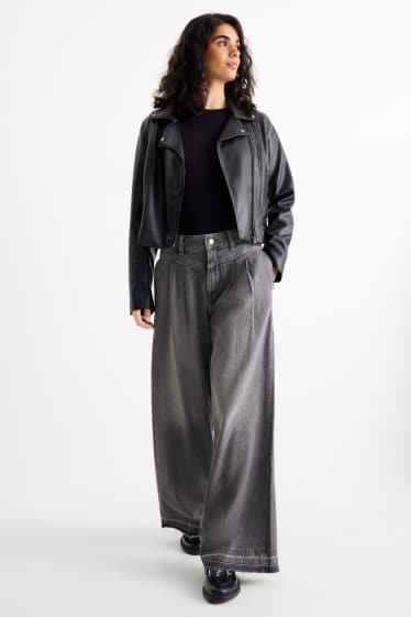 Damen - Wide Leg Jeans - Mid Waist - jeansgrau