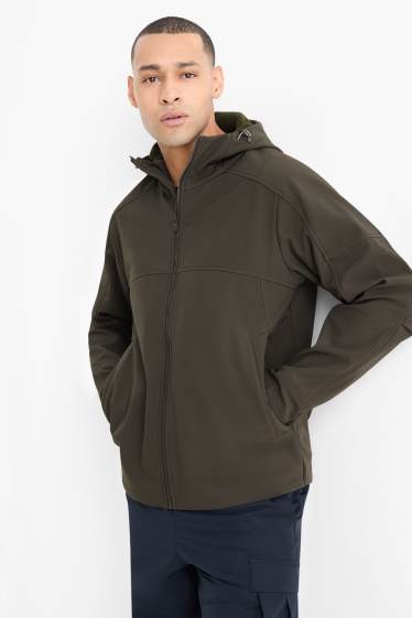 Hommes - Veste à coquille souple avec capuche - déperlante - vert foncé