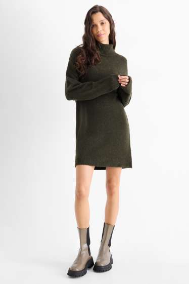 Femmes - Robe en maille - vert foncé