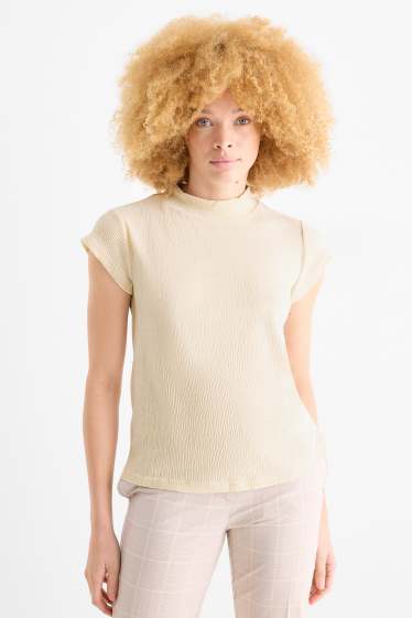 Femmes - T-shirt en velours - regular fit - finition texturée - beige