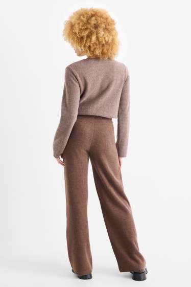 Dames - Gebreide joggingbroek - ribstof - bruin