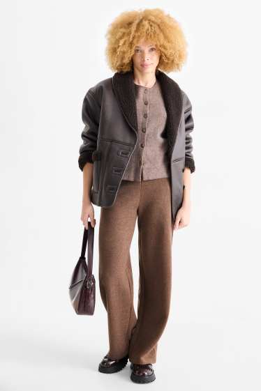 Dames - Gebreide joggingbroek - ribstof - bruin