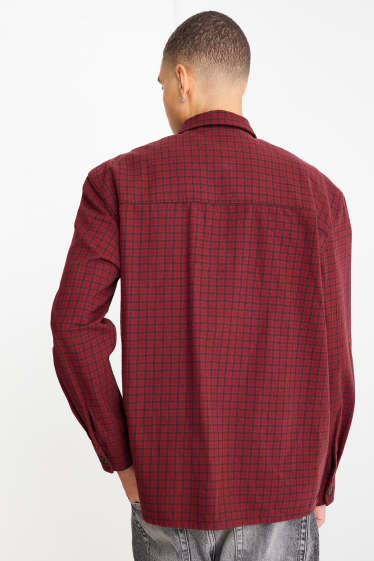 Hommes - Chemise - relaxed fit - col kent - à carreaux - rouge foncé / noir