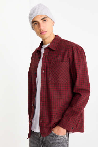 Hommes - Chemise - relaxed fit - col kent - à carreaux - rouge foncé / noir