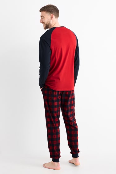 Heren - Pyjama voor de kerst, met flanellen broek - hert - donkerrood