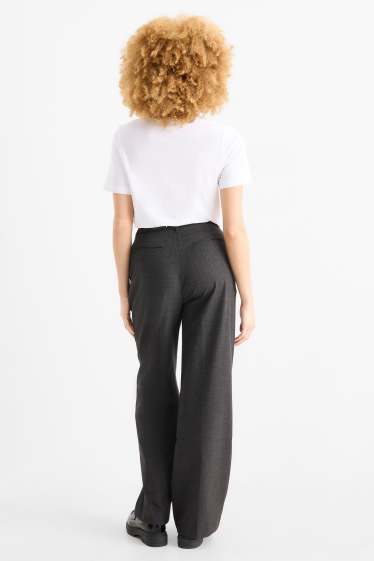 Dames - Pantalon met ceintuur - high waist - wide leg - donkergrijs