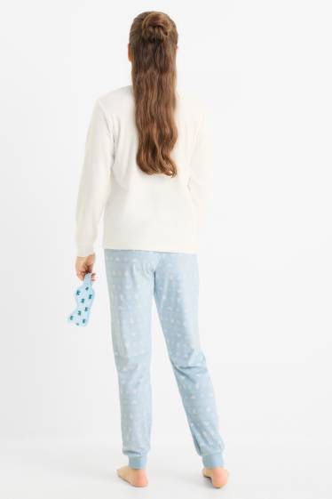 Kinderen: meisjes - Lilo & Stitch - set - kerstpyjama en slaapmasker - wit / lichtblauw