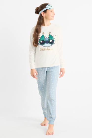 Kinderen: meisjes - Lilo & Stitch - set - kerstpyjama en slaapmasker - wit / lichtblauw