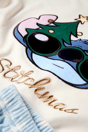 Kinderen: meisjes - Lilo & Stitch - set - kerstpyjama en slaapmasker - wit / lichtblauw