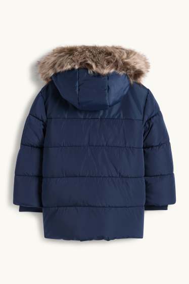 Nen - Jaqueta embuatada amb caputxa i rivet de pèl sintètic - blau fosc