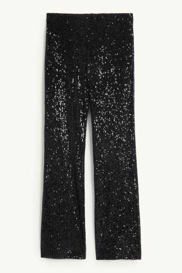 Women - Sequin trousers - high waist - flared - black