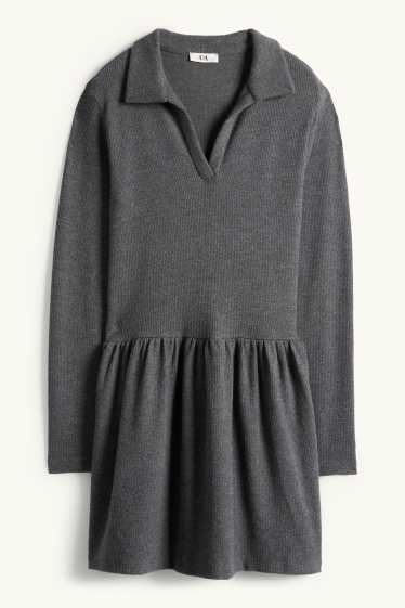 Women - A-line dress - ribbed - dark gray