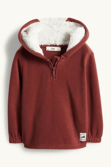 Děti - chlapci - Liška - fleecová mikina s kapucí - hnědá