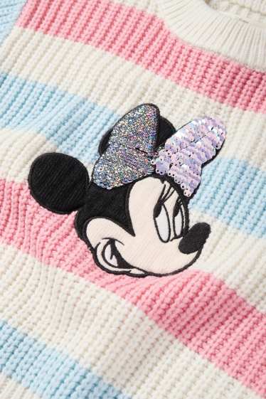 Copii - Fete - Minnie Mouse - pulover - reiat - aspect lucios - cu dungi - roz
