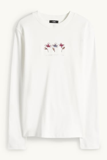 Femmes - Haut à manches longues - regular fit - blanc