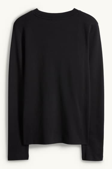 Donna - Maglia manica lunga con strass - regular fit - effetto brillante - nero