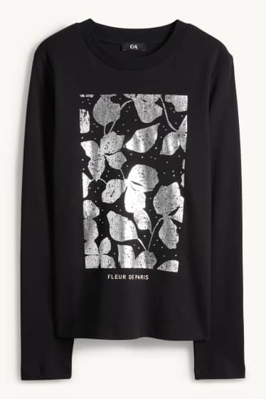 Donna - Maglia manica lunga con strass - regular fit - effetto brillante - nero