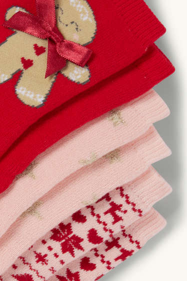 Bambine - Confezione da 3 - pan di zenzero - calde calze natalizie - rosso