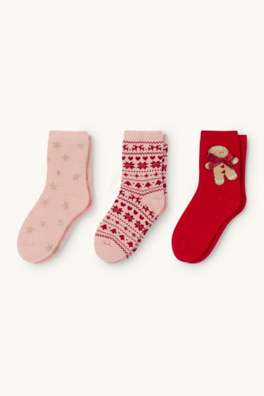 Bambine - Confezione da 3 - pan di zenzero - calde calze natalizie - rosso