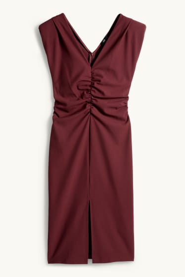 Damen - Kleid mit V-Ausschnitt - Straight Fit - bordeaux