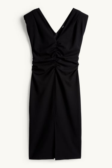 Damen - Kleid mit V-Ausschnitt - Straight Fit - schwarz