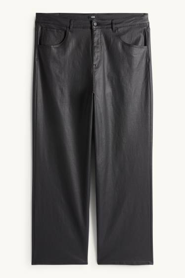 Damen - Stoffhose - High Waist - Wide Leg - schwarz
