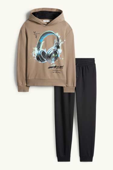 Kinderen: jongens - Koptelefoon - set - hoodie en joggingbroek - 2-delig - kaki