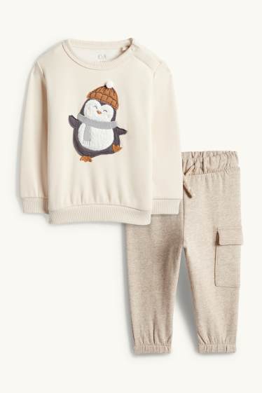 Bébés garçons - Pingouin - tenue pour bébé - doublé en peluche - 2 pièces - beige clair