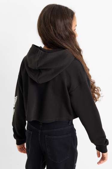 Enfants filles - Kuromi - ensemble - sweat zippé à capuche et haut - 2 pièces - noir / blanc