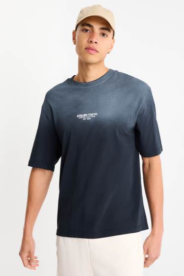 Mężczyźni - T-shirt - oversize - ze wzorem - czarny-melanż