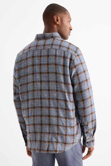 Hommes - Chemise - regular fit - col kent - à carreaux - bleu foncé