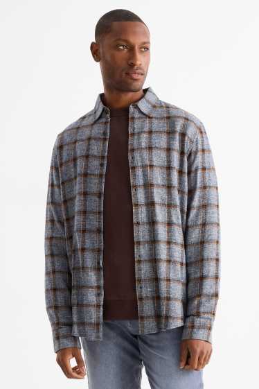 Hommes - Chemise - regular fit - col kent - à carreaux - bleu foncé