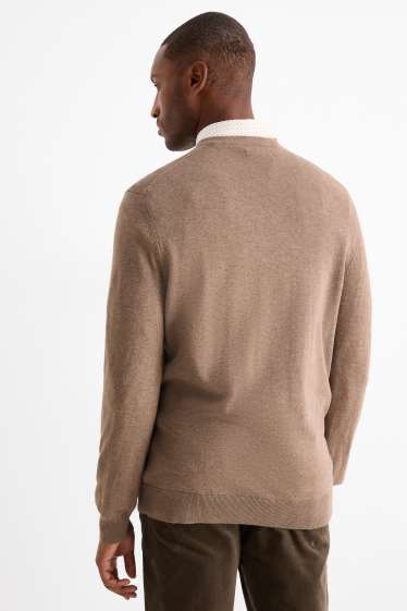 Bărbați - Set - pulover cu decolteu în V și cămașă office - 2 piese - bej deschis