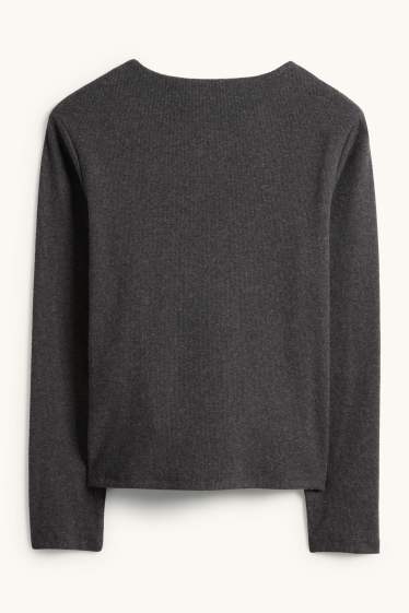 Femei - Bluză de molton - reiată - gri închis